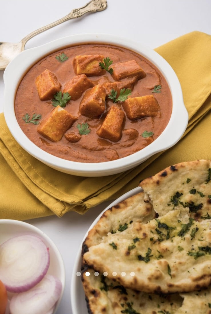 Paneer tikka masala with naan bread